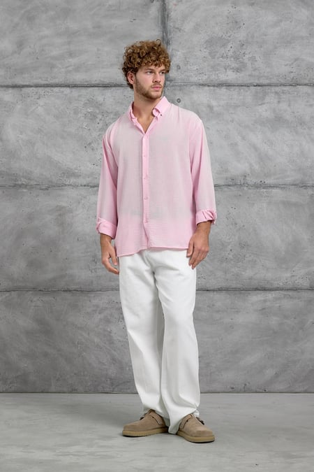 Pembe 251 KETEN OVERSIZE GÖMLEK
