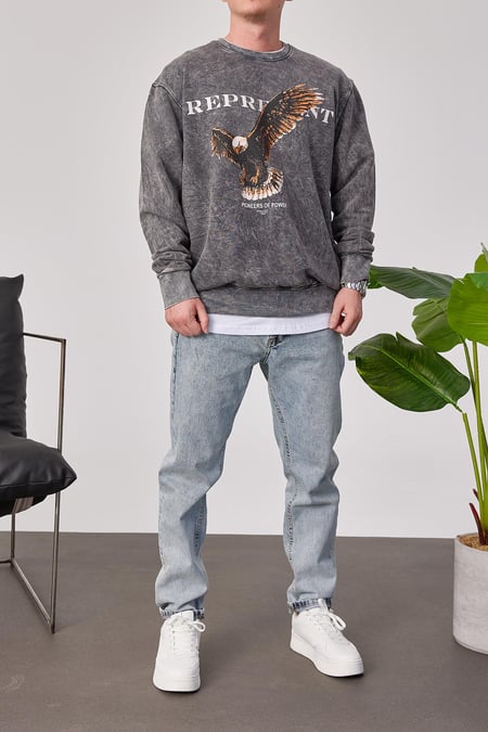 Represent Yazılı Füme Yıkamalı Sweatshirt