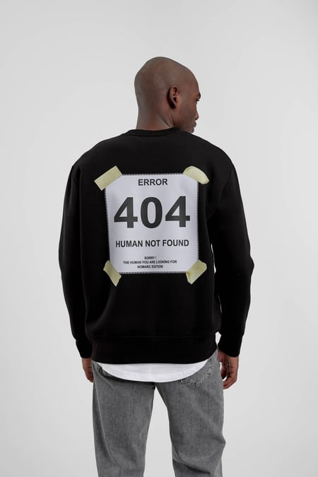 Siyah 404 Baskılı Bisiklet Yaka Sweatshirt