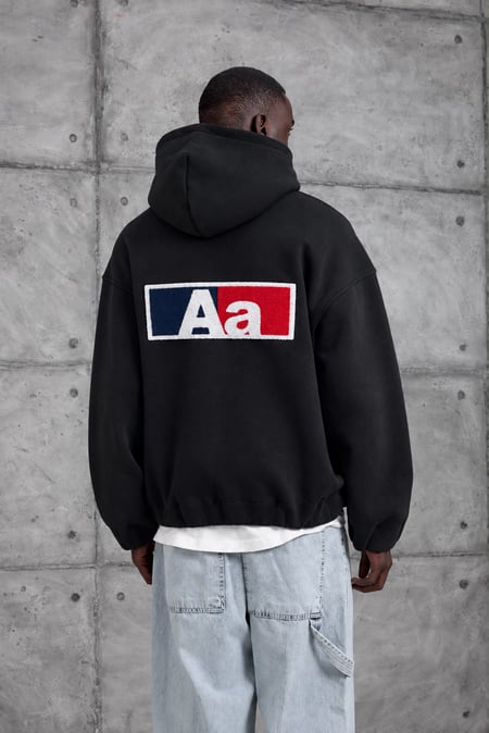 Siyah Aa BASKI KAPÜŞONLI OVERSIZE SWEATSHIRT
