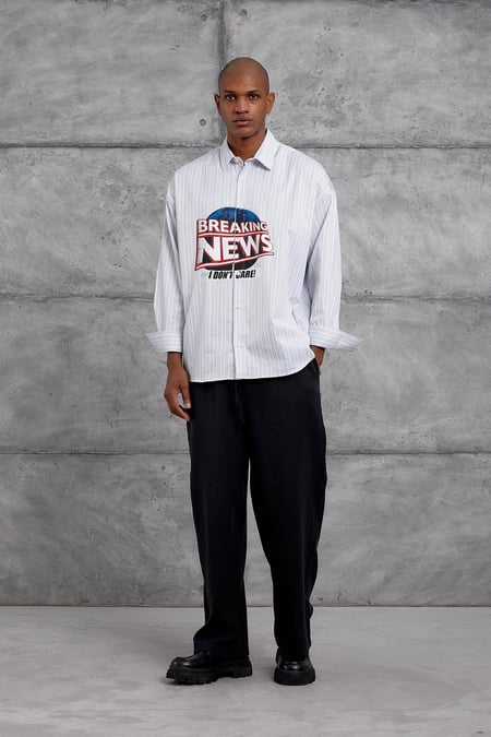 Siyah CIZGILI ON BASKI DETAYLI  OVERSIZE GOMLEK