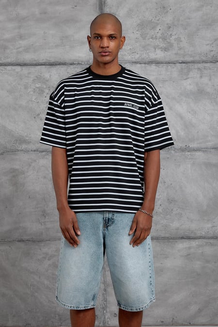 Siyah ÇİZGİLİ OVERSIZE TSHIRT
