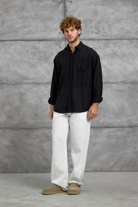Siyah DPP ÇİZGİLİ OVERSIZE GÖMLEK