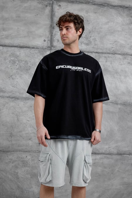 Siyah Epicurusarless Yazılı Oversize Tshirt