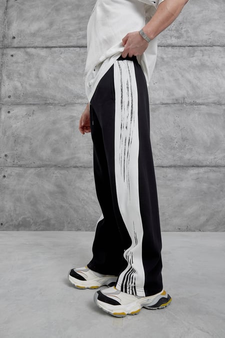 Siyah Fırça Şeritli Baggy Eşofman