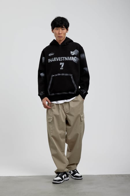 Siyah Harvest 7 Yazılı Kapüşonlu Sweatshirt