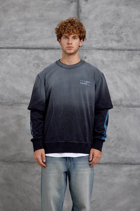 Siyah KOLU ALEV BASKILI OVERSİZE SWEATSHIRT