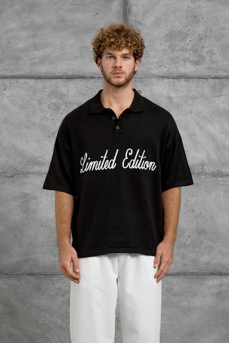 Siyah LIMITED YAZILI POLO YAKA TRİKO TSHIRT