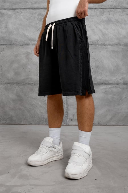 Siyah NMRC OVERSIZE YIKAMALI ŞORT