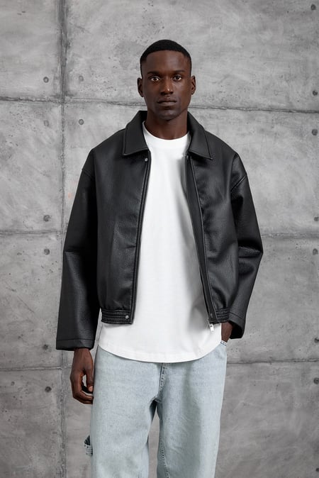 Siyah OVERSIZE BOMBER DERİ CEKET