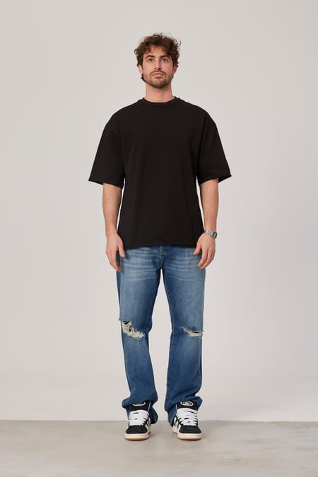 Siyah Oversize Pis Kol Basic Tshirt