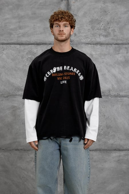 Siyah Rolling Stone Baskılı Parça Kollu Sweatshirt