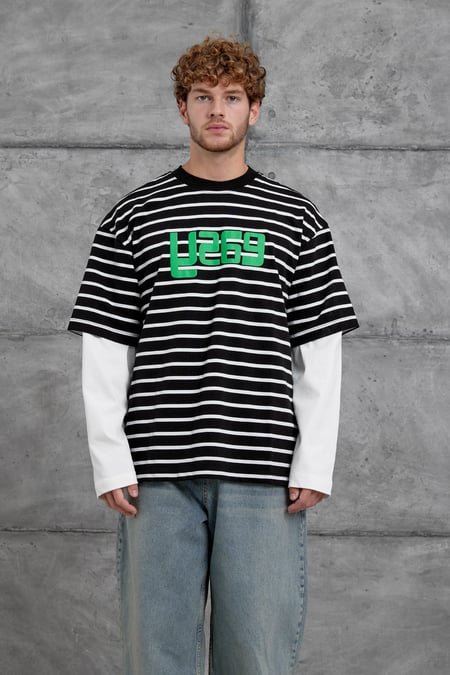 Siyah Y269 Parça Kollu Çizgili Oversize Swaetshirt