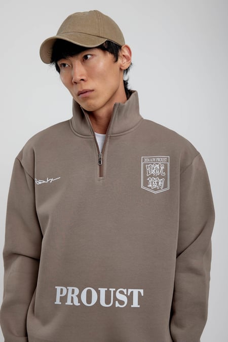 Vizon Proust Yazılı Yarım Fermuarlı Sweatshirt