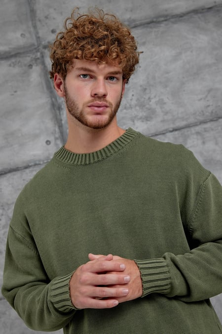 Yeşil 251 Oversize Yıkamalı Örme Triko