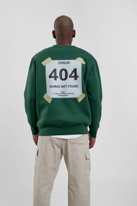 Yeşil 404 Baskılı Bisiklet Yaka Sweatshirt