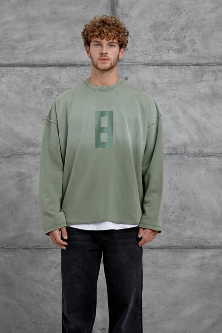 Yeşil 8 Rakam Baskılı Kolu Parçalı Oversize Sweatshirt