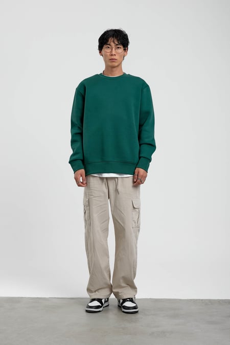 Yeşil Bisiklet Yaka Basic Şardonlu Sweatshirt