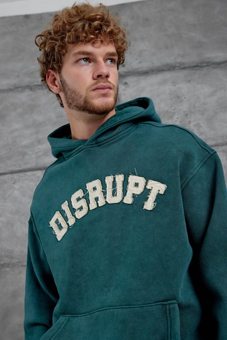 Yeşil Disrupt Yazılı Şardonlu Oversize Sweatshirt