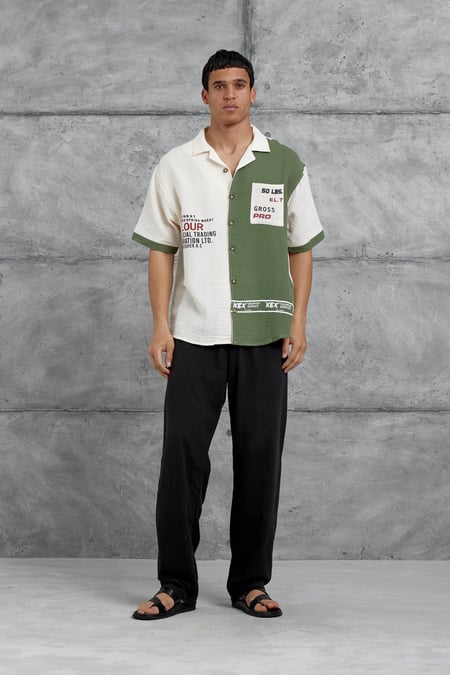 Yeşil Krem Cepli Oversize Gömlek