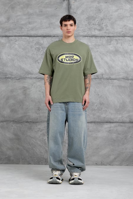 Yeşil M99 Studio Yazılı Oversize Tshirt