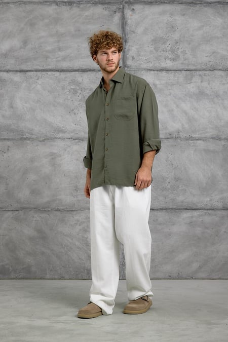 Yeşil MODAL KUMAŞ OVERSIZE GÖMLEK