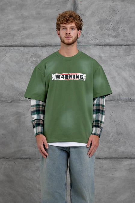 Yeşil Nmrc Kolu Parçalı Oversize Sweatshirt