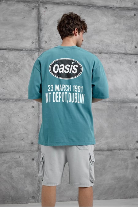 Yeşil Oasis Yazılı Yıkamalı Oversize Tshirt