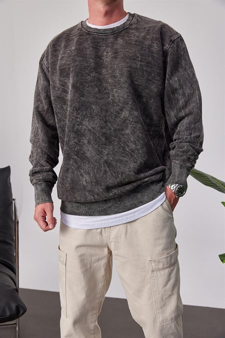 Yıkamalı Basic Füme Sweatshirt