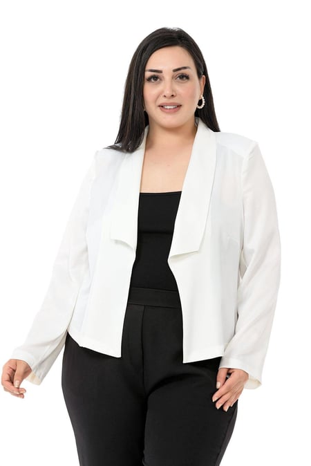 Plus Size Shawl Collar Unlined Short Satin White Jacket