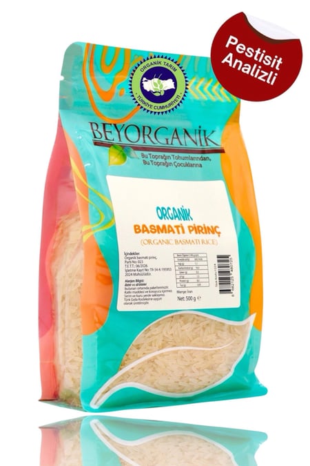 Organik Basmati Pirinç 500gr  (PESTİSİT VE AFLATOKSİN ANALİZLİ) görseli.
