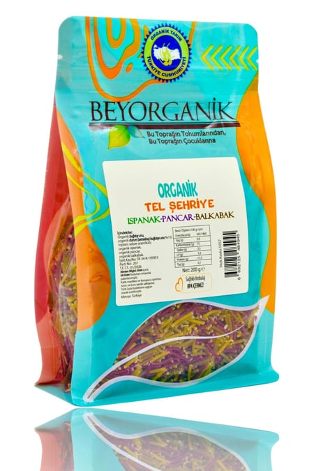 Organik Tel şehriye %35 SebzeliIspanaklı Pancarlı Balkabaklı 200gr (PESTİSİT VE AFLATOKSİN ANALİZ görseli.