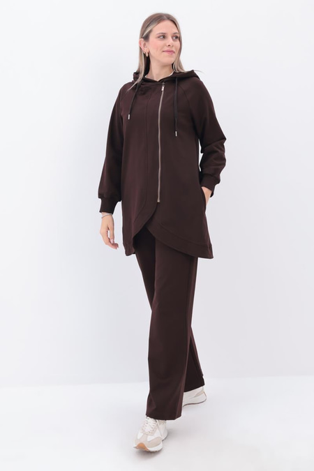 Bitter Brown-Side Zipper Pocket Tracksuit Set