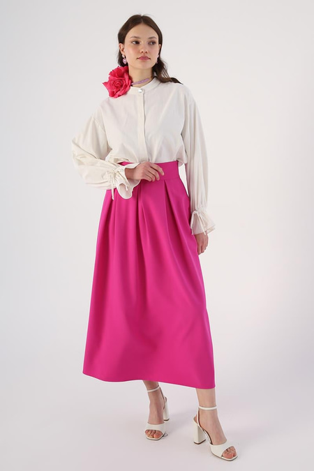 Fuchsia-Comfortable Pleated Zipper Skirt