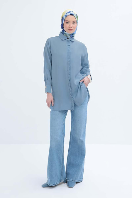 Blue-Ruffled Shirt Tunic