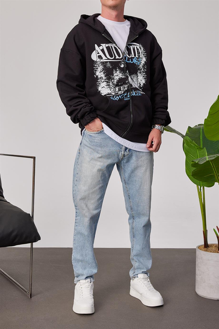 Audicity Yazılı Fermuarlı Kapüşonlu Siyah Sweatshirt