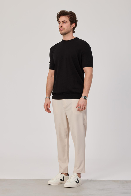 Basic Siyah Triko Kumaş Tshirt