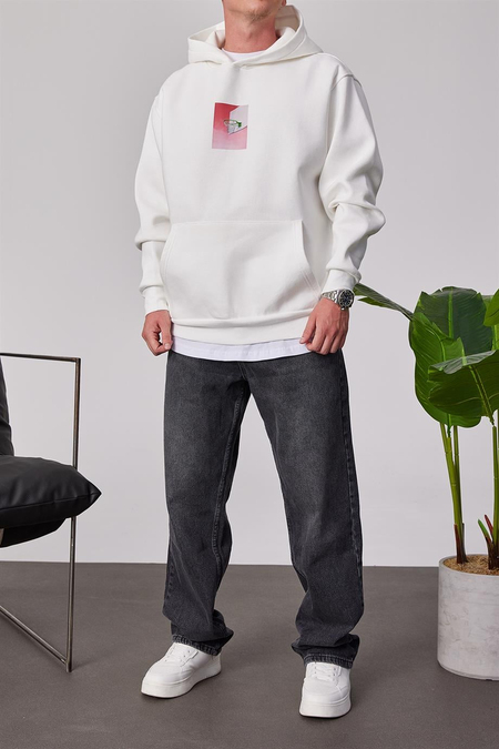 Basket Potası Baskılı Beyaz Kapüşonlu Sweatshirt
