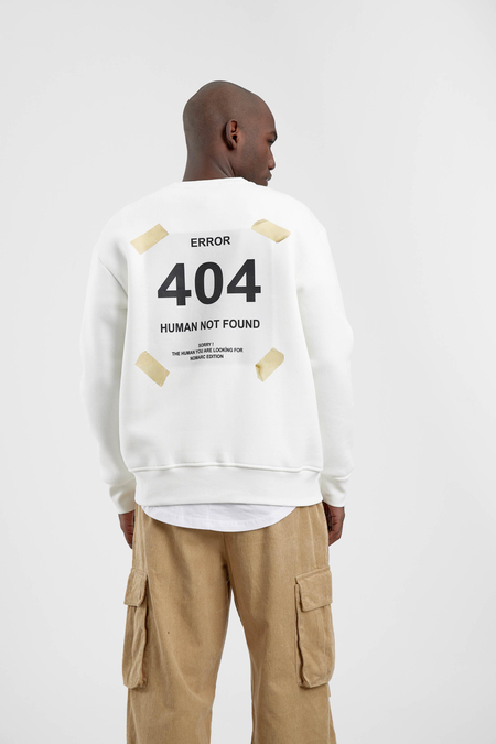 Beyaz 404 Baskılı Bisiklet Yaka Sweatshirt