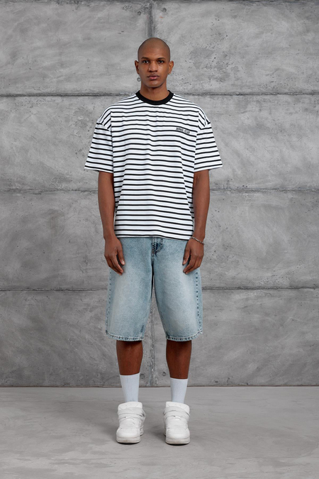 Beyaz ÇİZGİLİ OVERSIZE TSHIRT