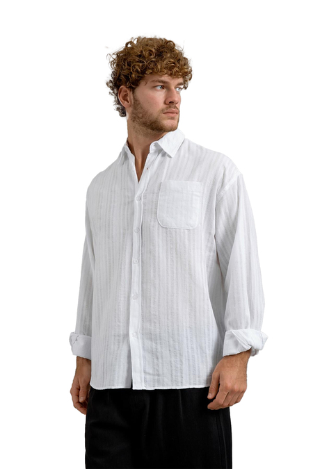 Beyaz DPP ÇİZGİLİ OVERSIZE GÖMLEK