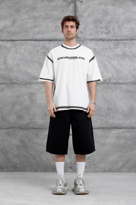 Beyaz Epicurusarless Yazılı Oversize Tshirt