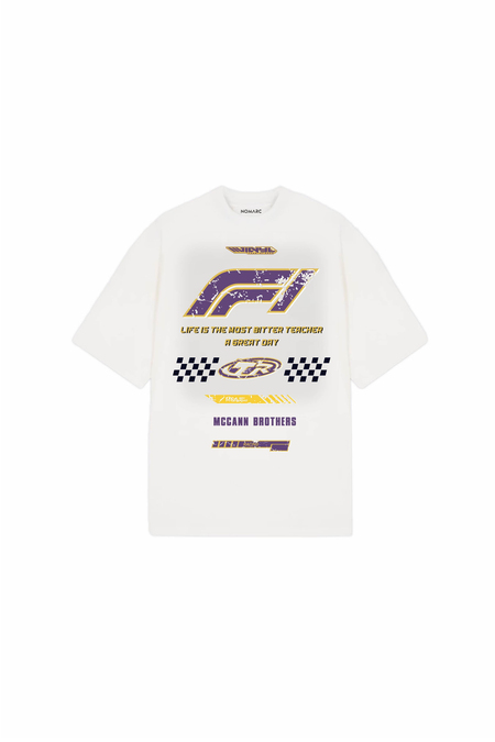Beyaz F1 Baskılı Oversize Tshirt