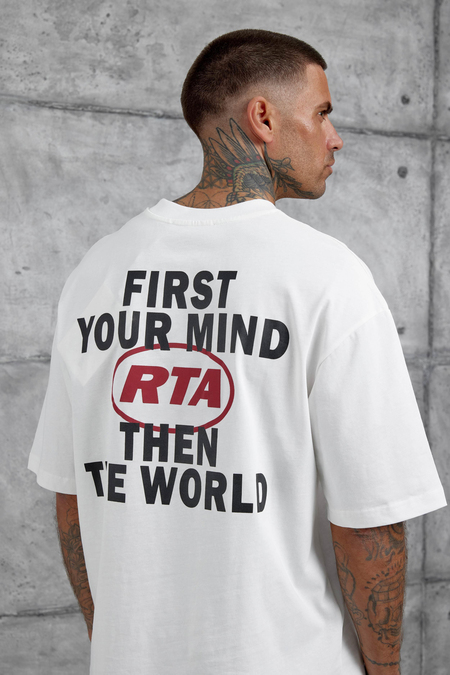 Beyaz First Your Mind Yazılı Oversize Tshirt