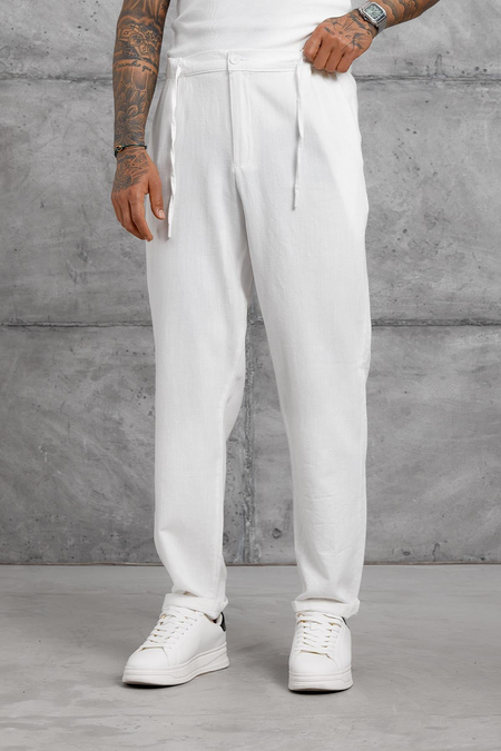 Beyaz GST BOYFRIEND KETEN PANTOLON