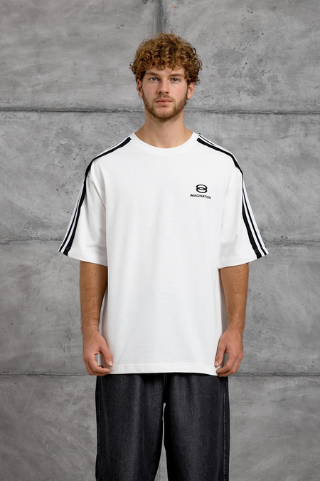 Beyaz OMUZDA ŞERİT OVERSIZE TSHIRT