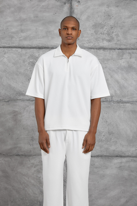 Beyaz OYSHO KUMAŞ POLO YALA TSHIRT