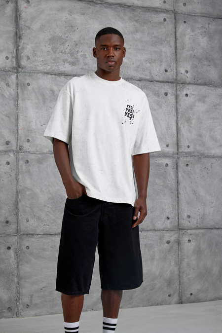 Beyaz Yes Yazılı Oversize Tshirt