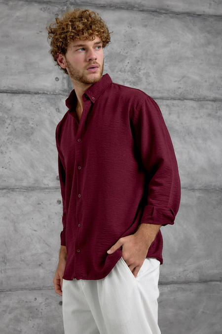 Bordo 251 KETEN OVERSIZE GÖMLEK