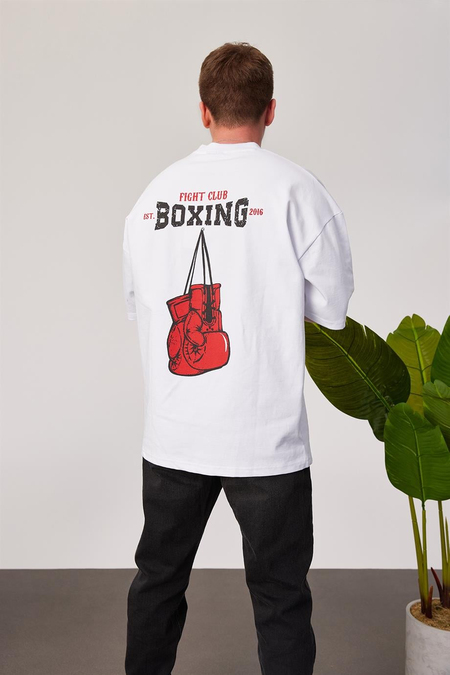 Boxing Baskılı Beyaz Tshirt